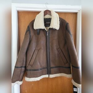 Men's Vegan Suede Sherpa XL Brown Jacket Guess
